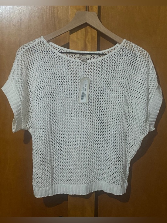 Arizona Jean Company Tops - Arizona White Knit Crochet Short Sleeve Sweater Top Juniors Medium